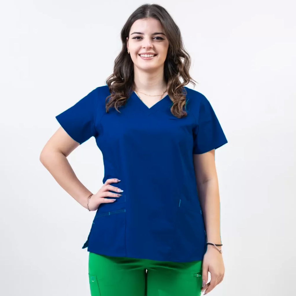 Bluza medicala Lotus Flex, stretch, albastru royal, CVC-NP4 2XS